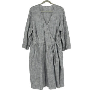 Old Navy Midi Wrap Dress Black White Stripe Long Balloon Sleeves Size 2X